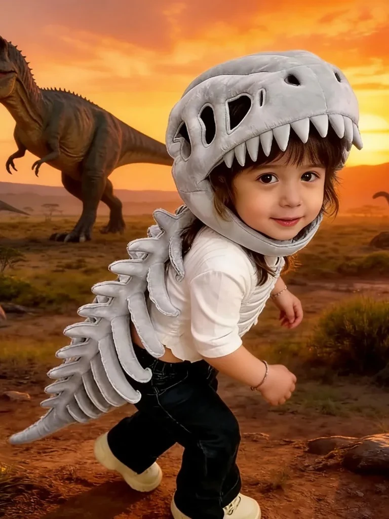 Nowa Pluszowa Czapka Dinozaura Kreskówkowy Szkielet Nakrycie Głowy Kostium na Halloween Zabawna Miękka Lalka Styl Celebryty Prezent Niespodzianka Zabawka dla Dzieci — 2