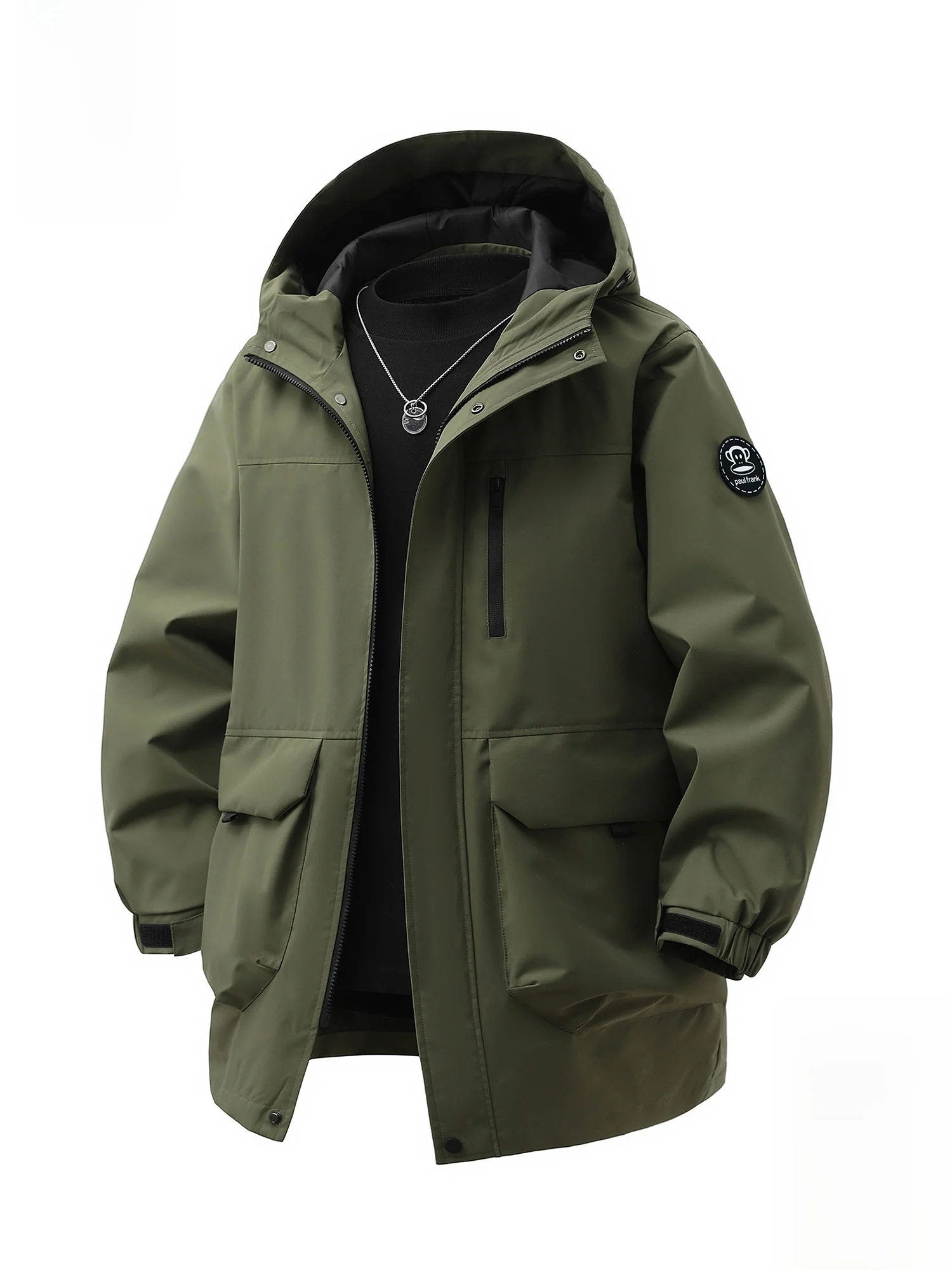 

Мужская повседневная свободная куртка Paul Frank средней длины с капюшоном, весенняя модная верхняя одежда с анималистическим принтом и застежкой-молнией