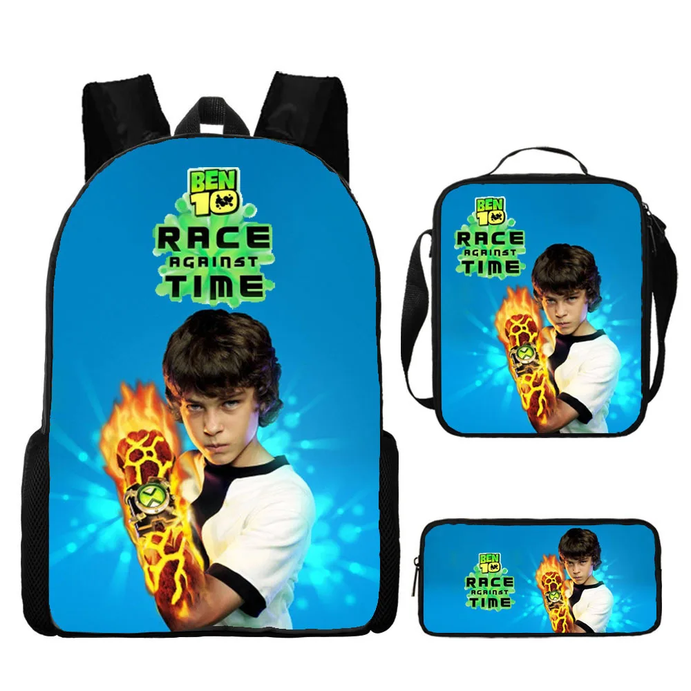 

Ben 10 Student Trendy Knapsack 3Pcs Set-Large Capacity Backpack with Canvas Side Bag Pencil Box for Unisex Children