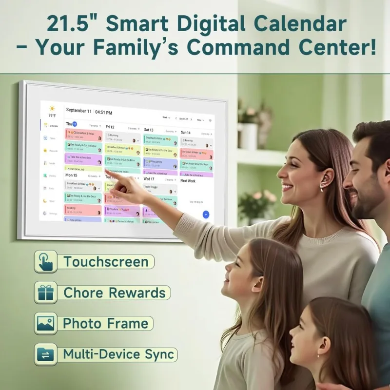 2025 White 21.5 Inch Smart Digital Calendar Touchscreen IPS HD Electronic Chore Chart Weekly Monthly Family Planner Wall or