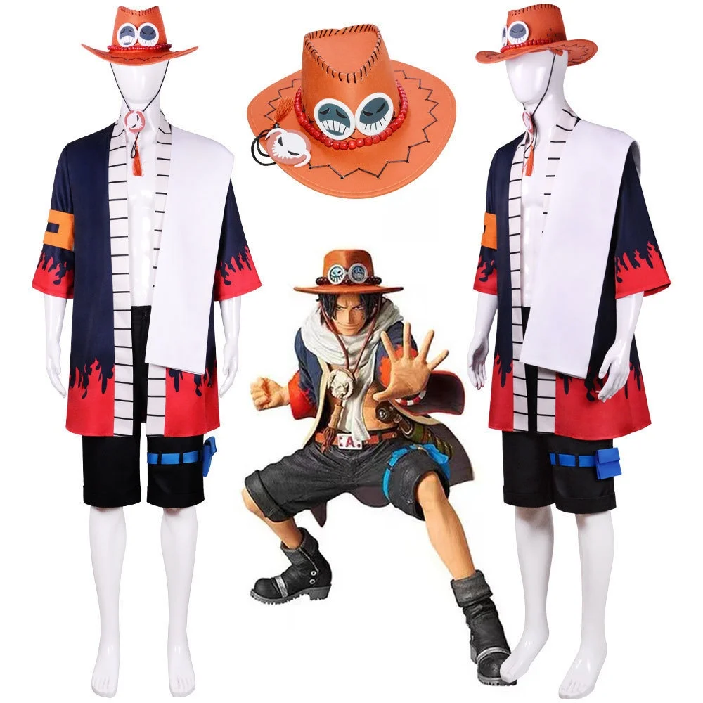   Fire Fist Ace Cosplay Kostuum Halloween Anime Rollengang Clete Set Piratenkoning Thema Traditionele dameskleding...