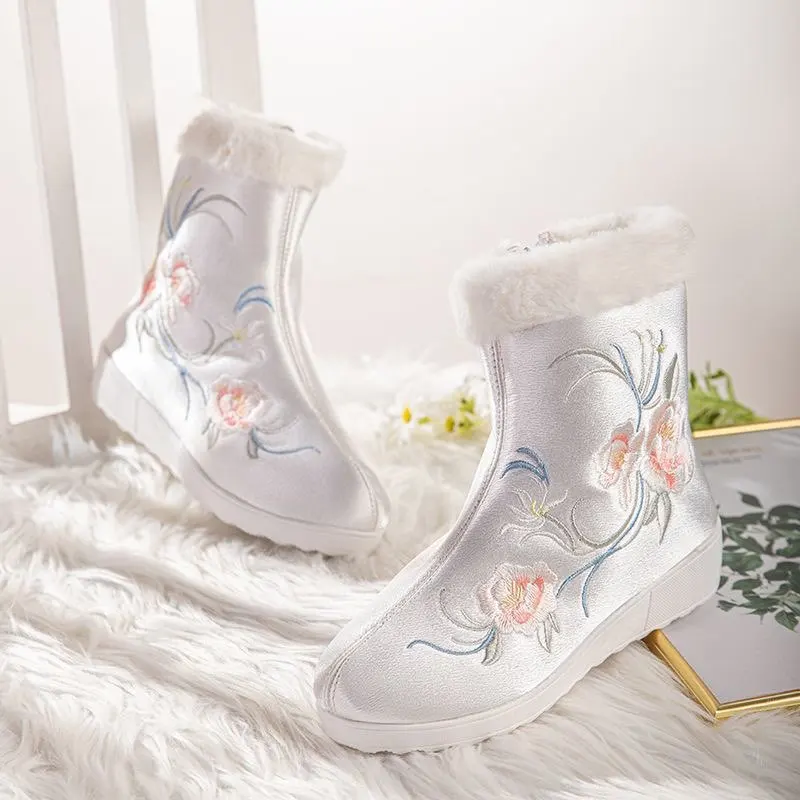 Hanfu chinois bottes brodées chaussures femmes blanc rouge rehausser Hanfu savon bottes courtes chaussures pour femmes grande taille 35-40 #
