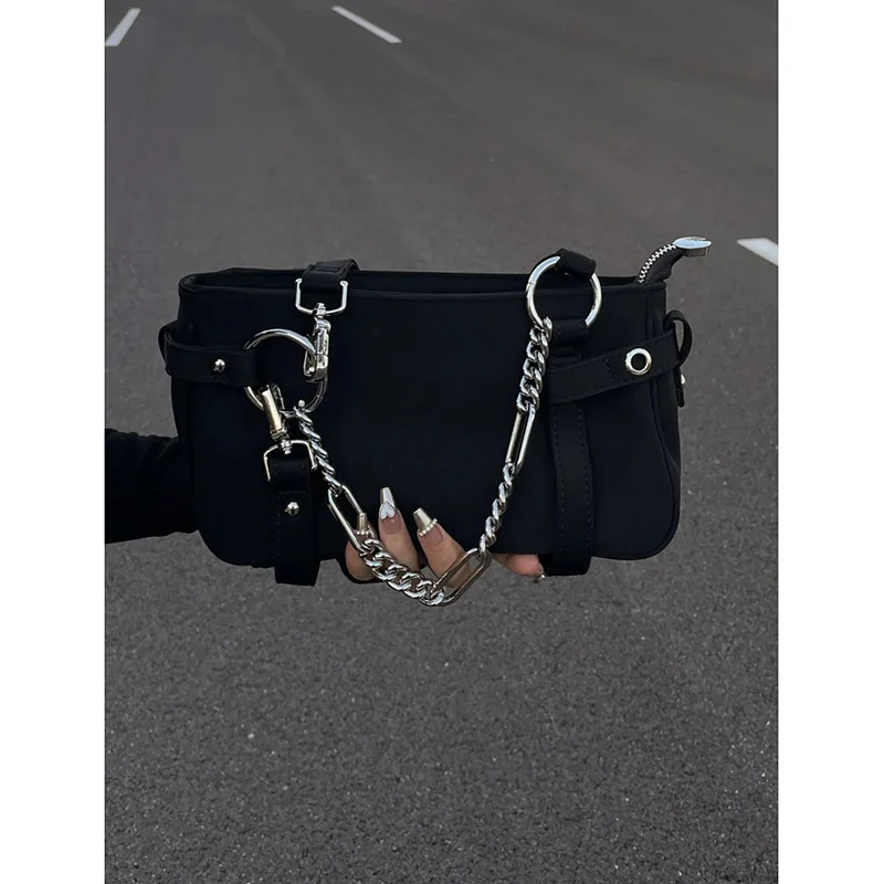 Fashion Design Gothic Chain Ladies Underarm Bag Sweet Cool Y2k Women Square Shoulder Bags Black Pop Female Tote Handbag Purse view 3