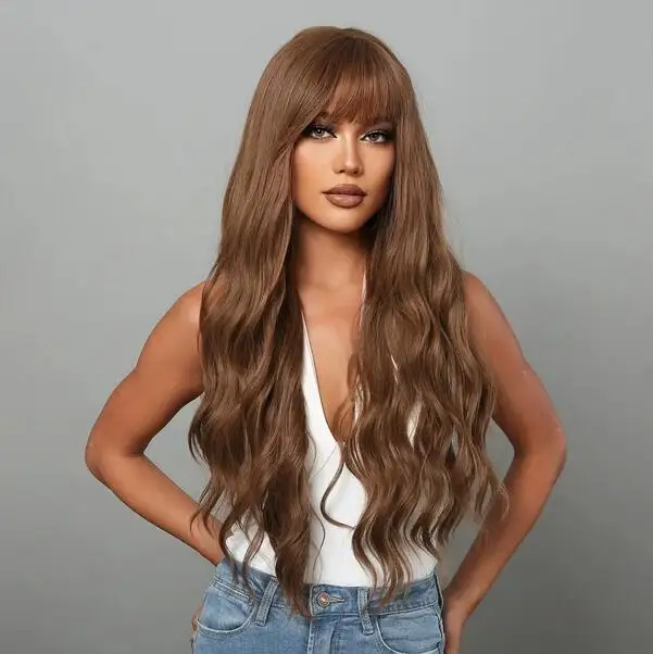 Fashion Butterfly Haircut 26 Inch Brown Gradation White Gold Curly Wavy Hair Wigs Synthetic Middle Part Hair Wigs For Women