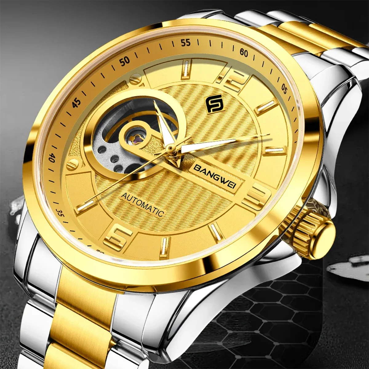 

BANGWEI Men Automatic Mechanical Watch Elegant Men's Luxury Watch Waterproof Business Stainless Steel Tourbillon Watches for Men
