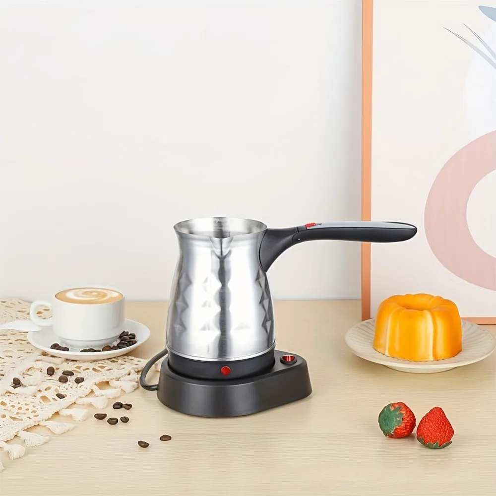 Cafetera turca eléctrica de acero inoxidable, cafetera turca a prueba de derrames con boquilla en forma de V, mango plegable