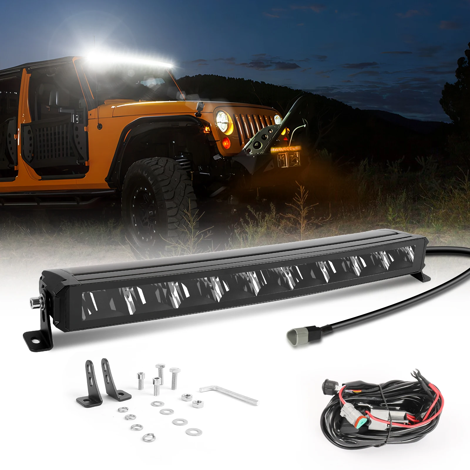 

HL 20inch Curved LED Light Bar 6000K LED Driving Light with Slim Yellow DRL Work Lights Bar for Car Tractor Truck 4X4 12-36V