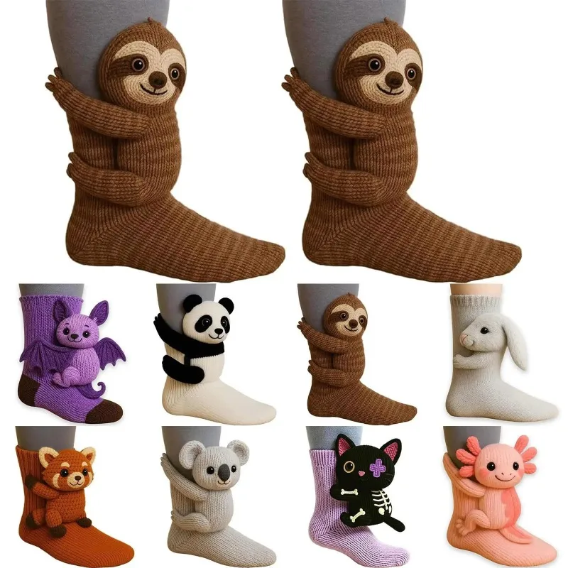 

2025 NEW Crochet Animal Slipper Socks Double Layer Handmade Plush Socks With Non-Slip Grips For Kids & Adults Christmas Gift