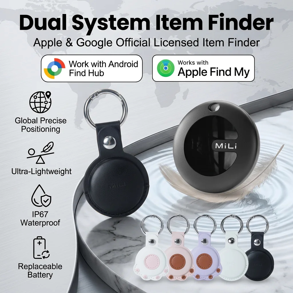 Etiqueta de Localización Inteligente MiLi MiTag de Doble Sistema, Rastreador GPS Bluetooth, Localizador de Llaves, Funciona con Apple Find My y Google Find Hub