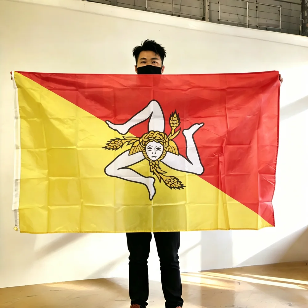 FlagGo Sicily Flag 150x90cm 3x5 FT Trinacria Triskelion Red Yellow Polyester Double Stitched Outdoor Indoor Decoration