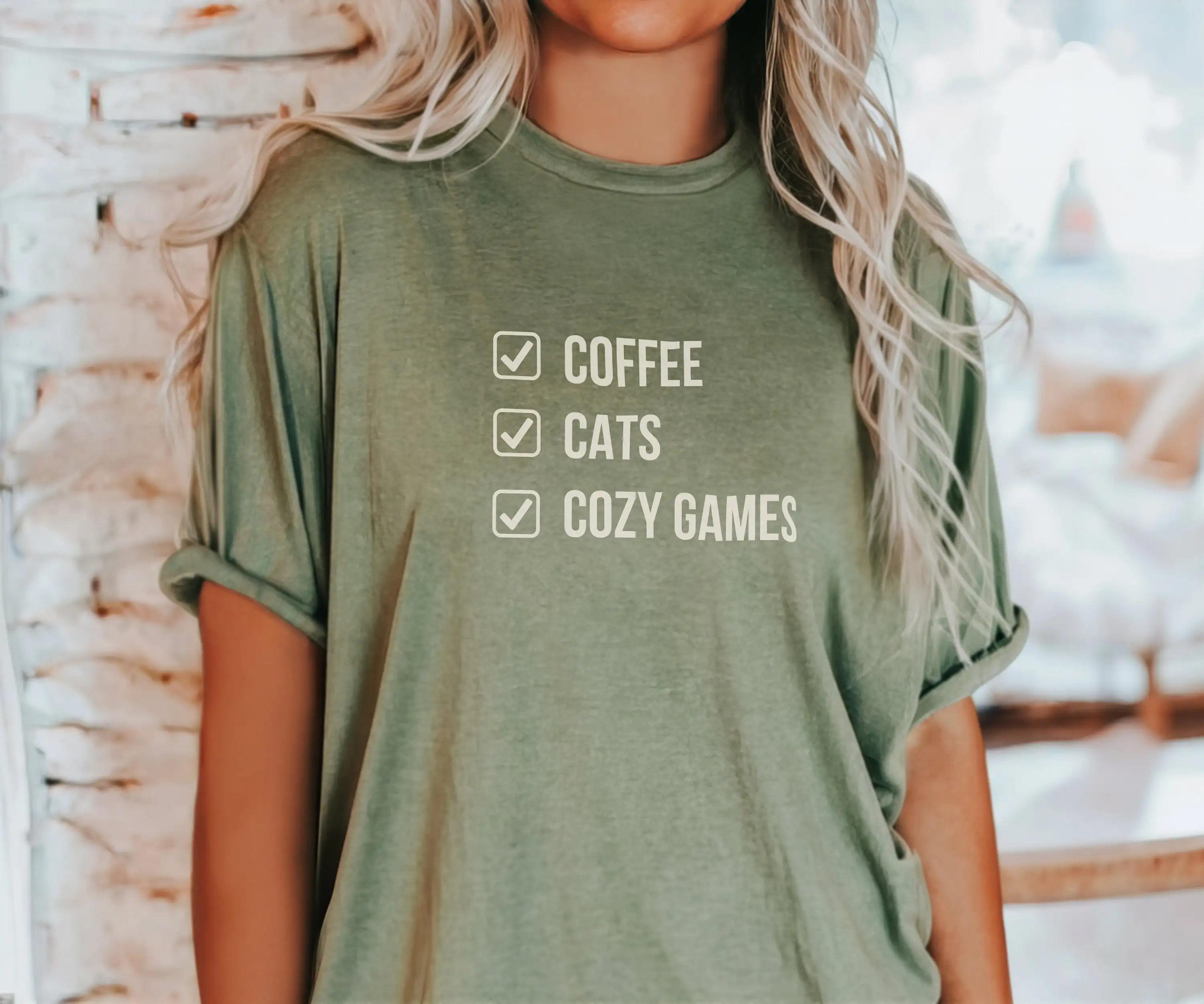 Cozy Gamer T Shirt Gaming Girl Minimalist S Coffee Cats Games Streamer Comfort Colors