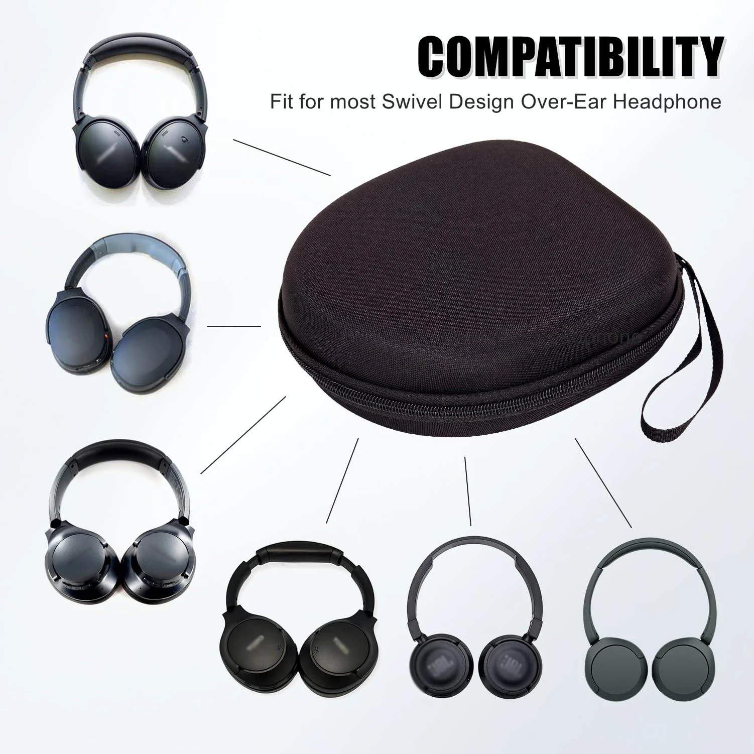 حقيبة تخزين سماعات الرأس اللاسلكية العالمية متوافقة مع حافظة سماعة الرأس المحمولة JBL Tune 520BT 510BT لسوني/أنكر/بوس