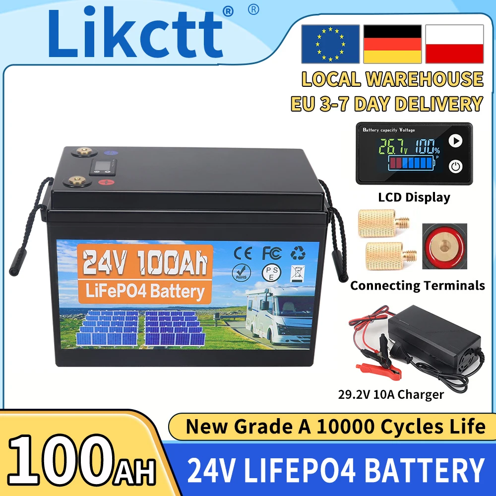 12V 24V 100AH 200AH LiFePO4 Lithium IJzerfosfaat Batterij met ingebouwde BMS, 10000 cycli, voor campers, off-road, off-grid, visboten, zonne-energiesystemen