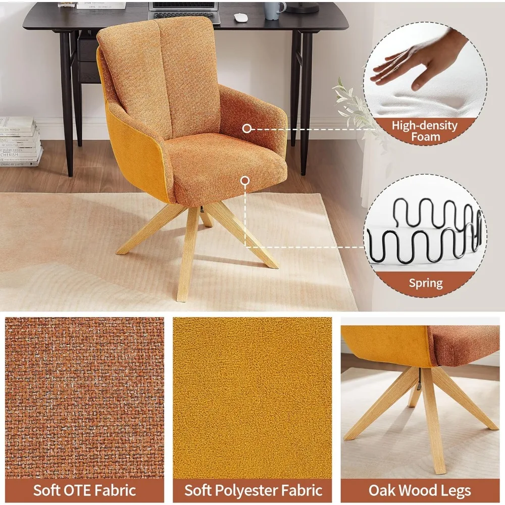 كرسي مكتب دوار من Art Leon بدون عجلات - كرسي مكتب حديث لمنتصف القرن، كرسي منجد من القماش مع ساق من خشب البلوط