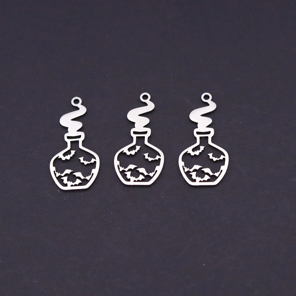 3Pcs Gothic Halloween Bat Magic Potion Bottle Pendant Charms Stainless Steel for Jewelry Making Necklaces Keychain Accessories