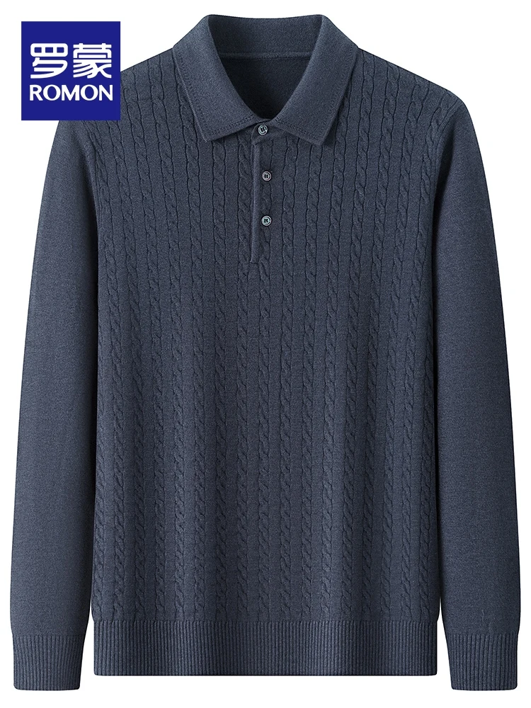 Romon Men's Casual Long Sleeve Knitted Sweater Pure Color Business Style Autumn New Arrival Versatile Comfortable Loose Fit