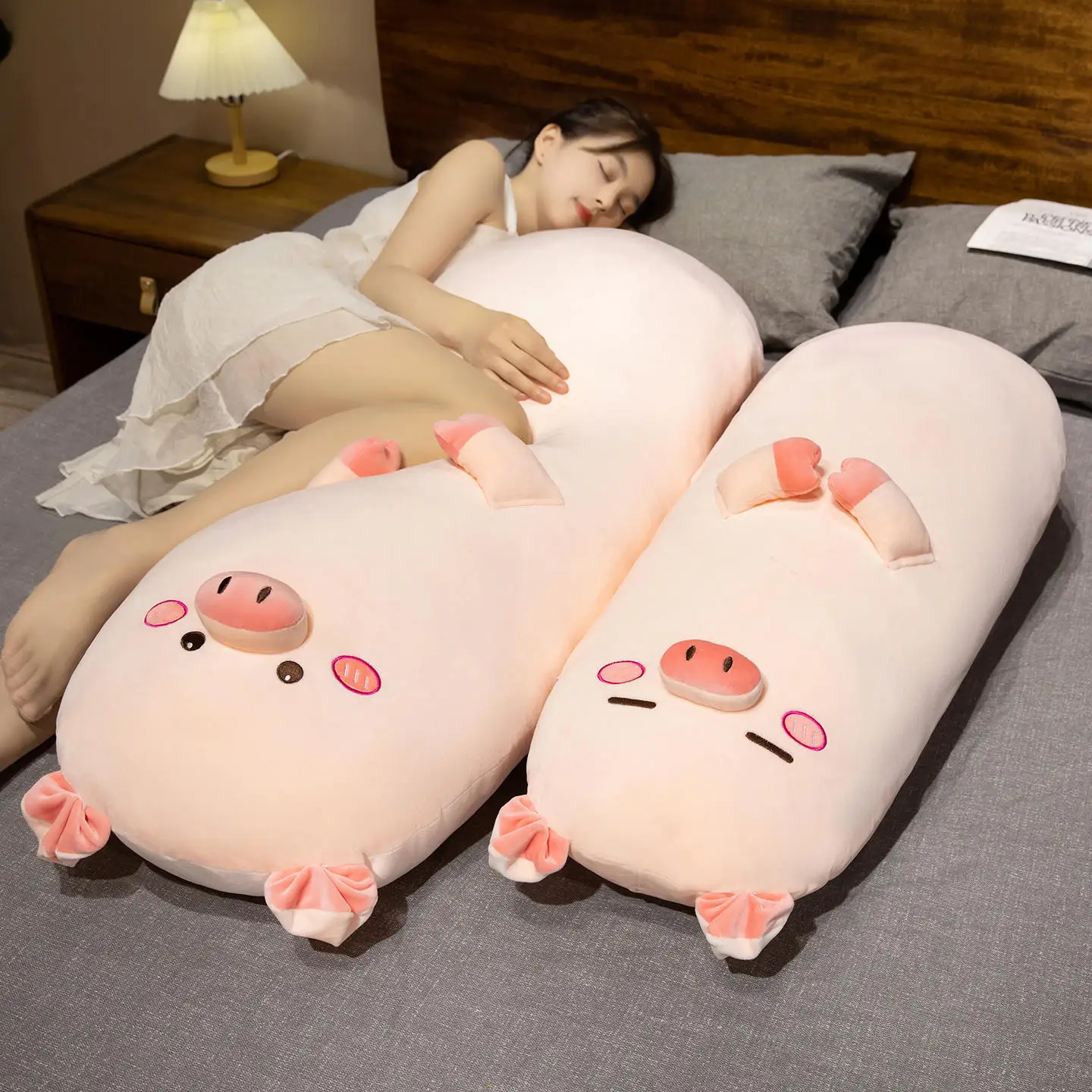 New Cute Pig Long Pillow Cartoon Piggy Plush Toy Soft Stuffed Animal Pink Pig Doll Piglet Cushion Girlfriend's Birthday Gifts