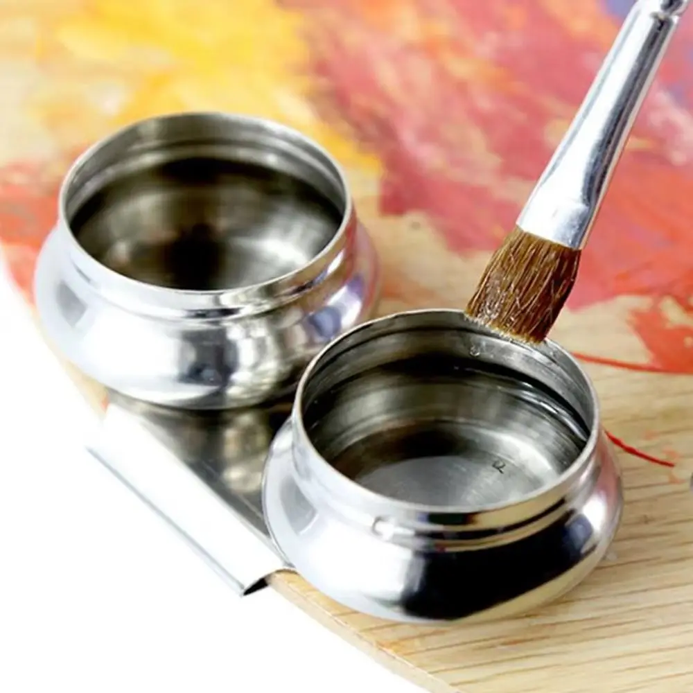 Stainless Steel Painting Oil Pot with Lid Single/Double Hole Watercolor Dipper Leakproof Professional Oil Paint Box