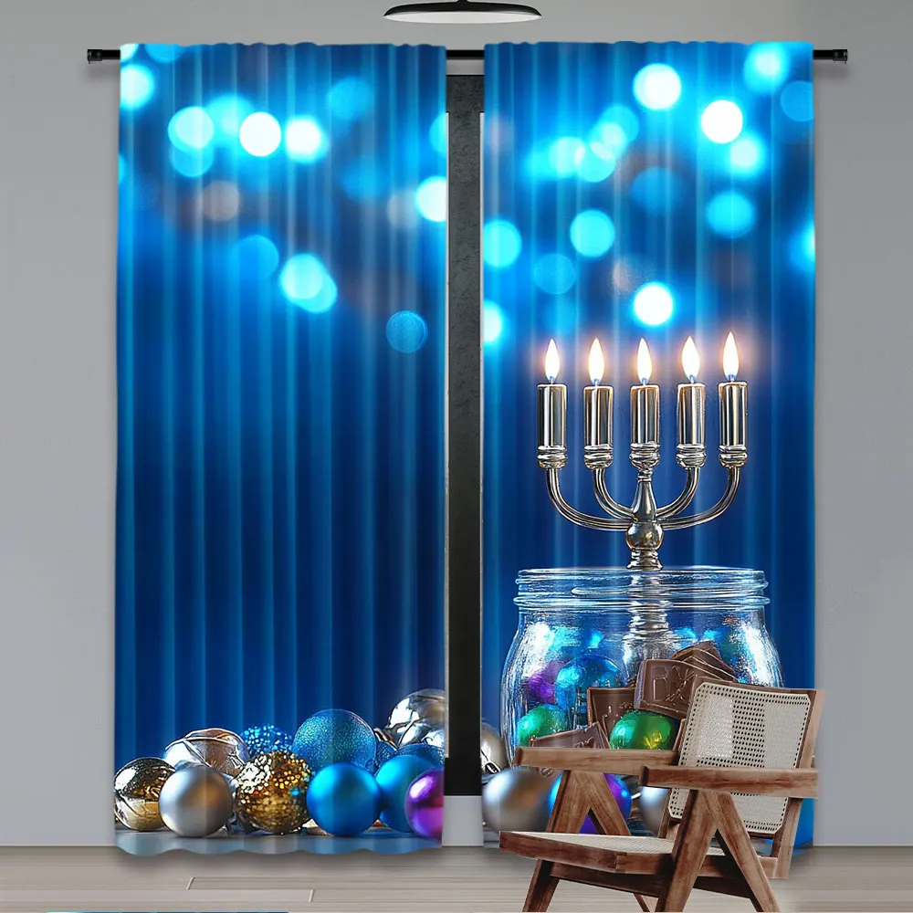 2Pcs Happy Hanukkah For Hanukkah Decorations Curtain Suitable For Living Room Bedroom And Many Other Occasions A