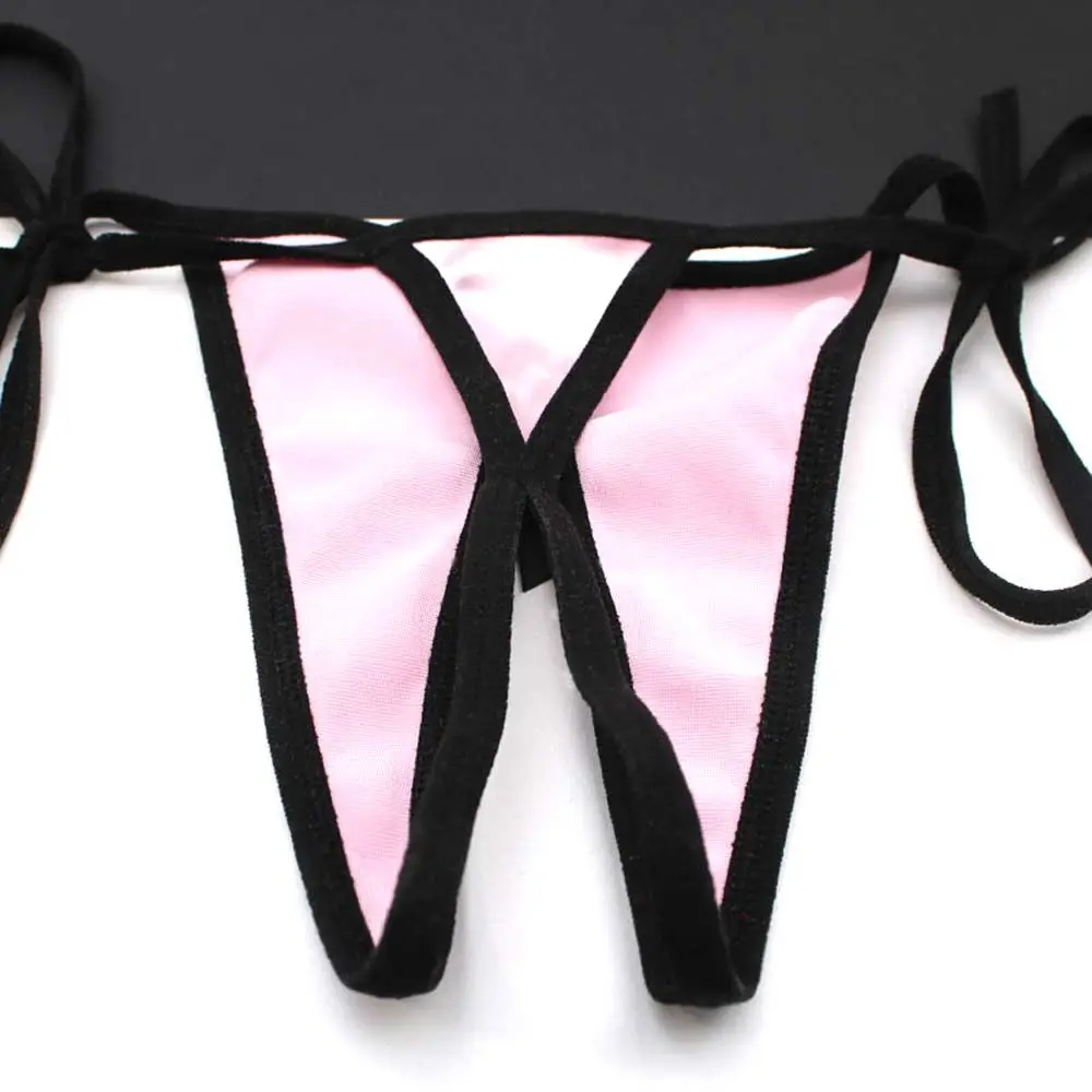 Sexy Transparent Bandage Open Crotch Solid Color Low Waist Sex Thongs T-Pants Underwear Women Panties