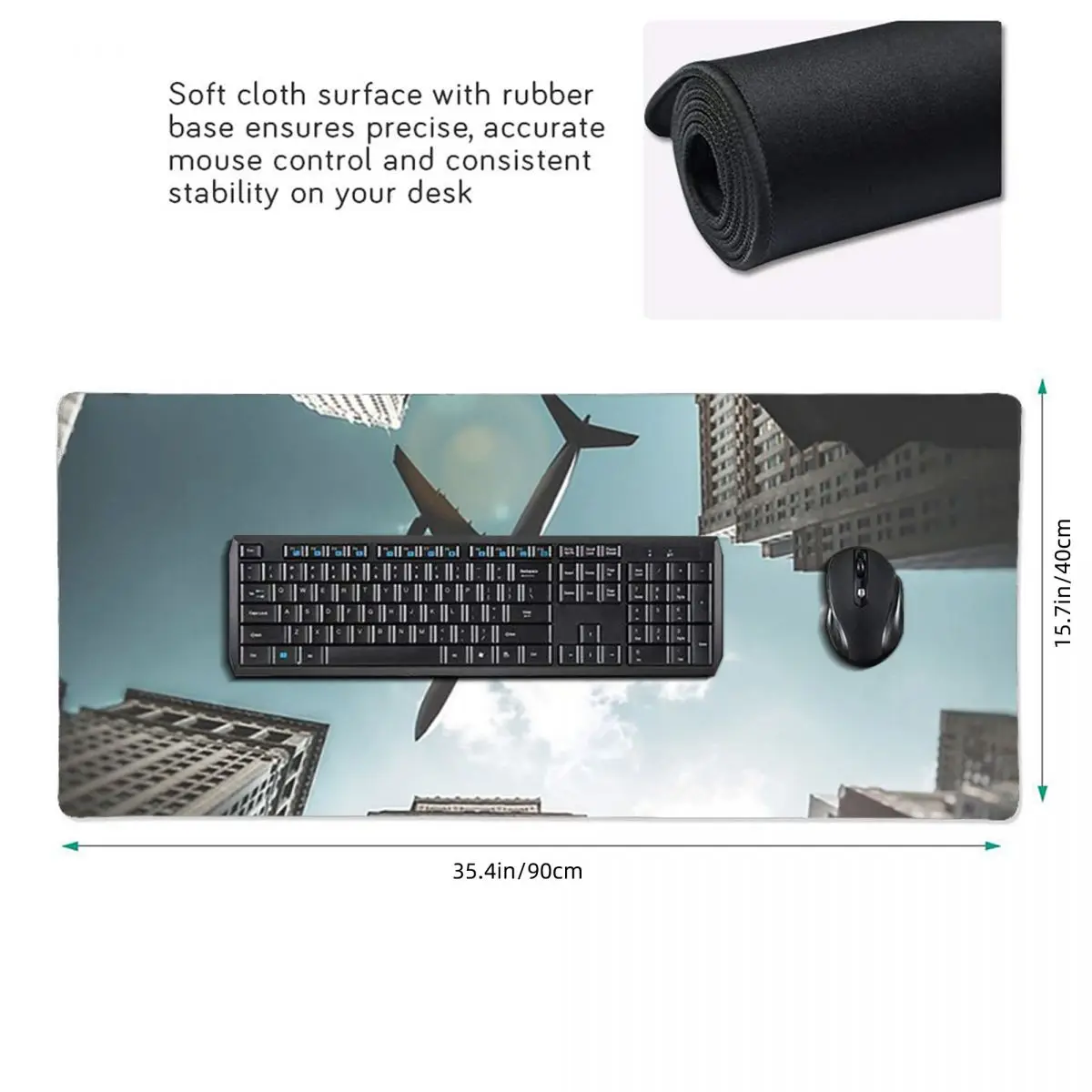 Aviation Aircraft Cool Airplane Over The City Large Mouse Pad Computer Keyboard Mouse Mat PC Laptop Desk Mat Office Table Mats