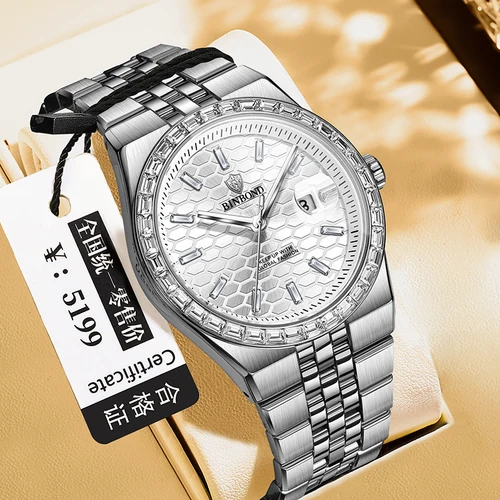 Imagen 2 del producto BINBOND nuevo Reloj para Hombre moda negocios calendario de diamantes luz nocturna de acero inoxidable Reloj de cuarzo resistente al agua Reloj para Hombre regalos