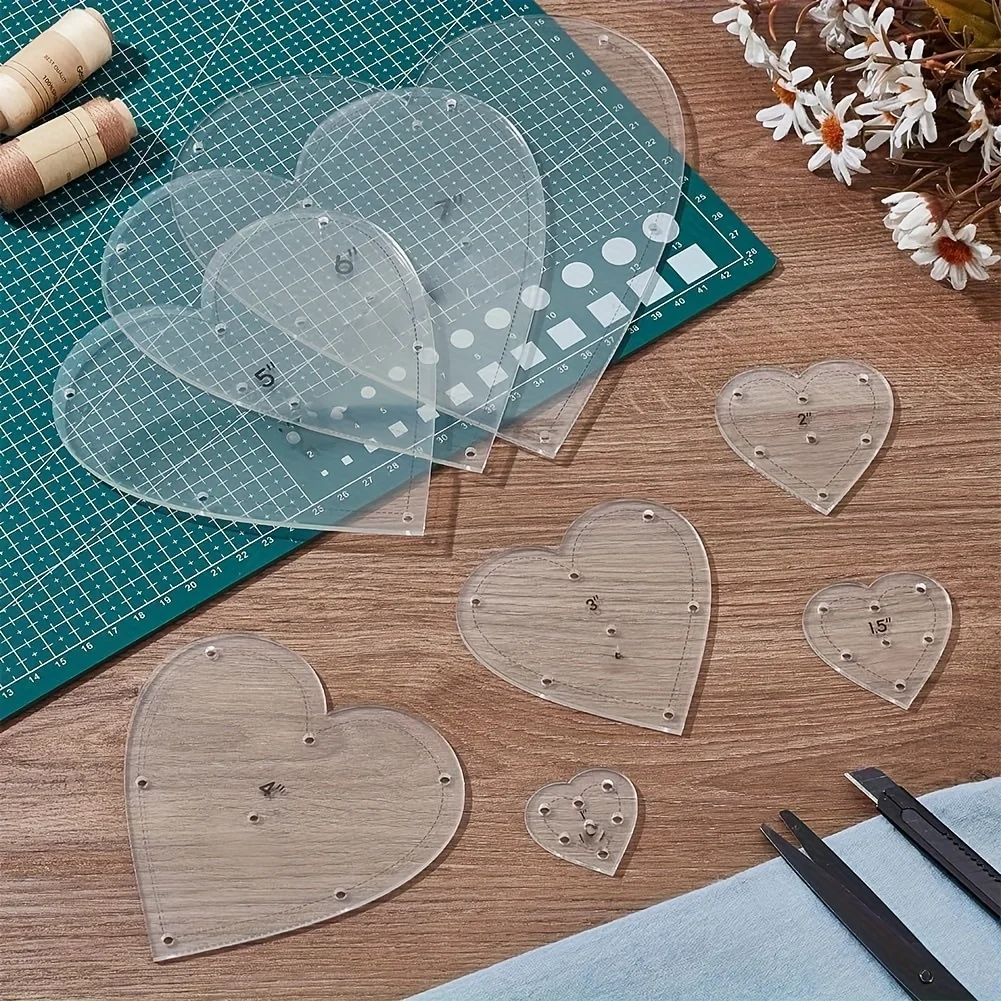 8pc Heart-Shaped Acrylic Patterns Quilting Rulers Stencil Precision Templates for Valentine's Day DIY Sewing Art Crafts Quilting