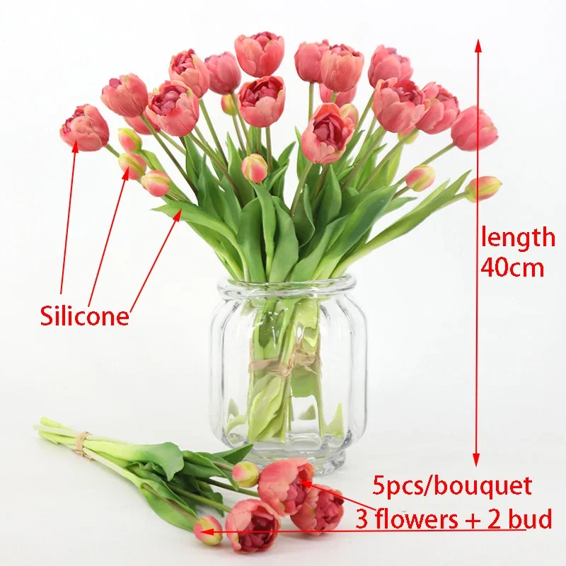 Nuovo Silicone tulipano fiore artificiale vero tocco Bouquet 40CM lusso casa fiori decorativi soggiorno Deco Flores pianta finta