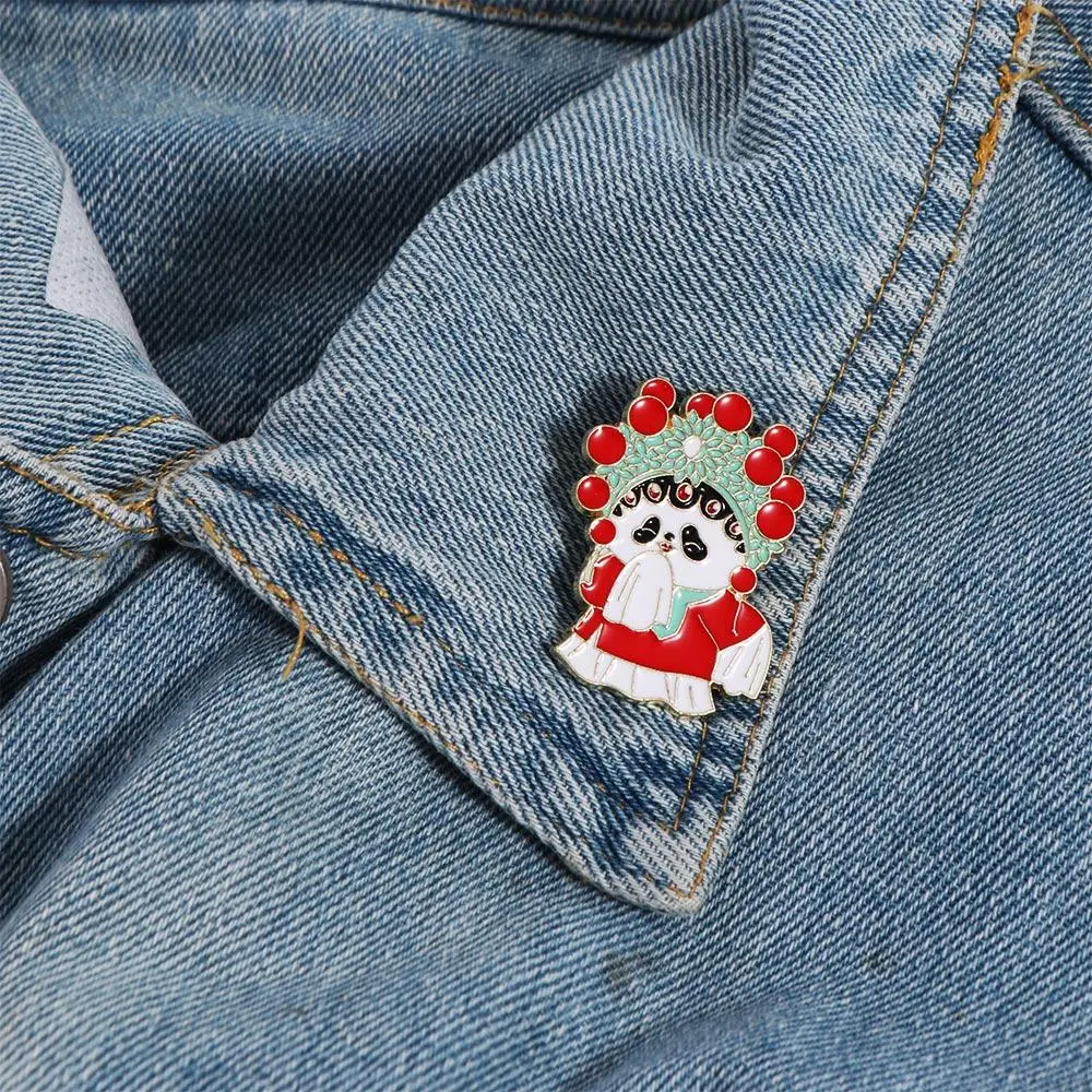 Zinc Alloy Chinese Style Panda Brooch Craft Tai Chi Lion Dance Juggling Cartoon Opera Panda Badge Jewelry Ins