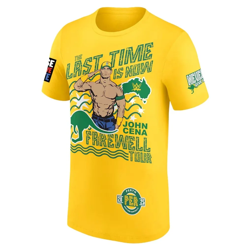 الرجال الأصفر جون سينا وداع جولة 2025 بيرث تي شيرت ثلاثية الأبعاد سريعة الجافة الرياضة قصيرة الأكمام اليومية عادية المتضخم تي شيرت للرجال