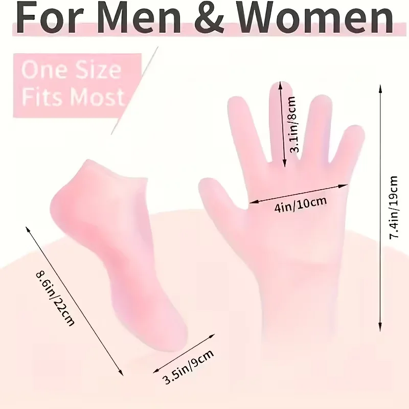 Silicone Moisture Socks & Gloves Set for Dry Cracked Skin, 4-Pc Reusable Non-Slip Treatment, Unscented image 2