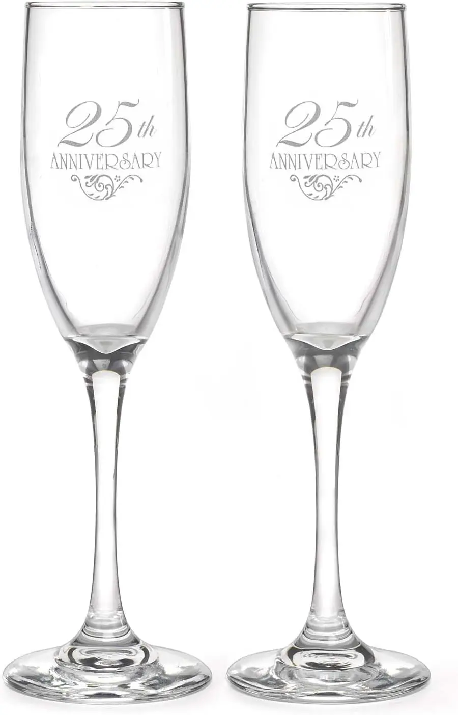 

25th Wedding Anniversary Champagne Toasting Flutes, Silver Flourish, Set of 2