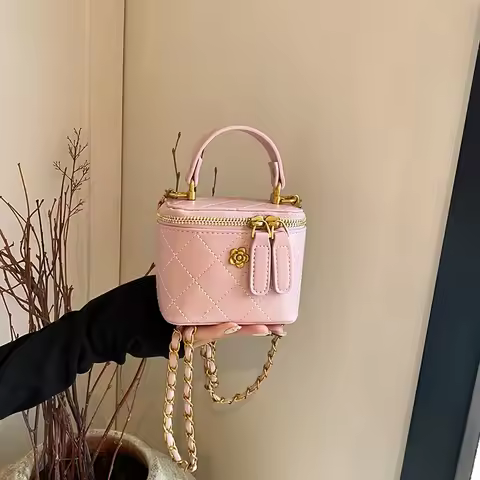 Mini Chain Diamond Grid Korean Style Single Shoulder Box Bag Commuter Simple Quality Handbag Square Shape PU Leather Bag