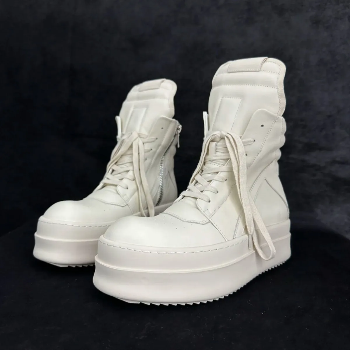 Ro Classic Designer Men Shoe Women Sneaker Full Black Leather Ankle Boot High Top Casual Shoes Zipper 6cm Thick Sole Boots