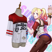 Anime Cosplay Women Girl Suicide Harleen Cosplay Costumes Squad Quinn Monster Top Ripped T-shirt Outfit Carnival Bar Party  72th