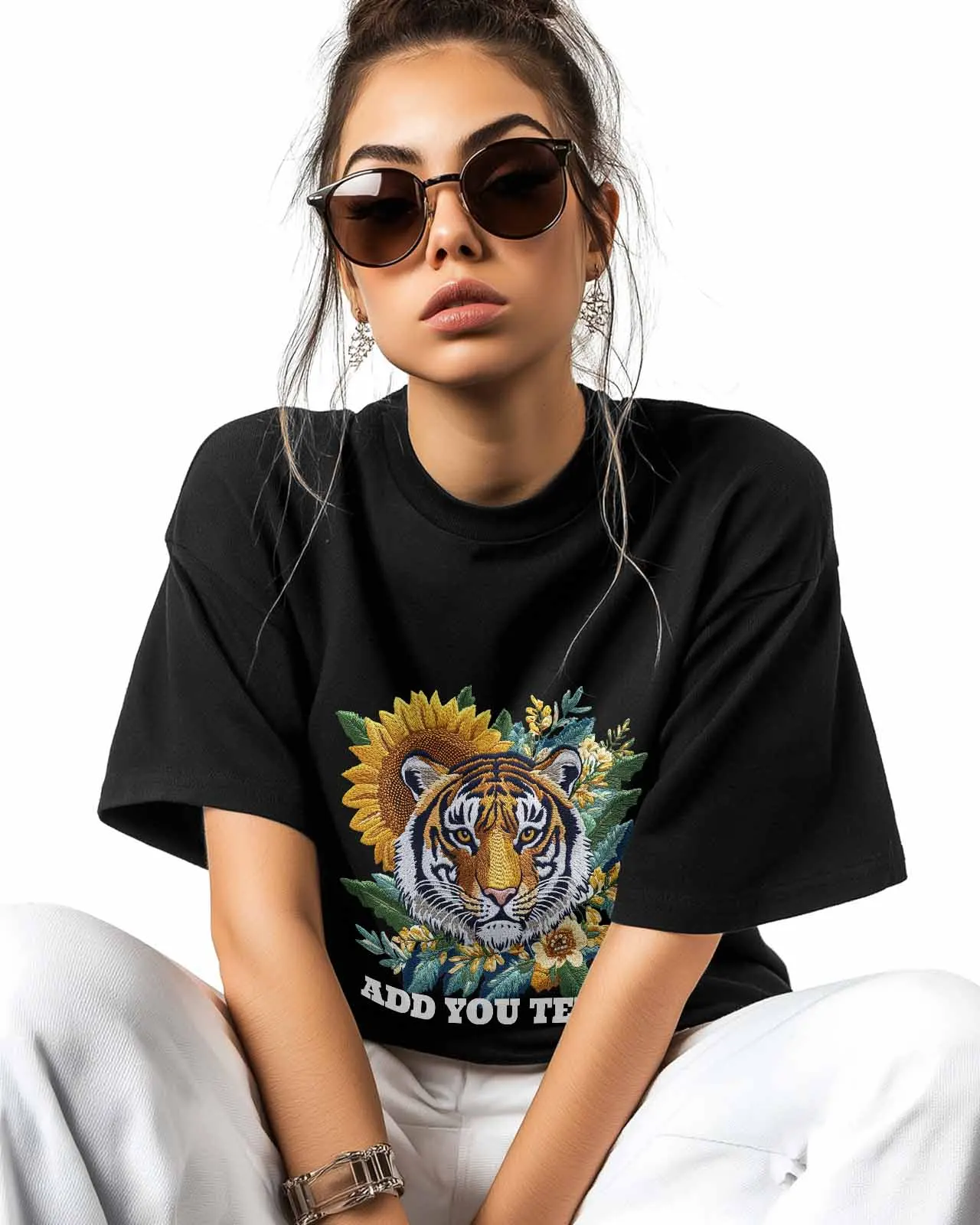 Styl linii Tiger Flower T-Shirt Lover Gift Bluza Fitness T-shirt z krótkim rękawem O-neck Odzież Topy