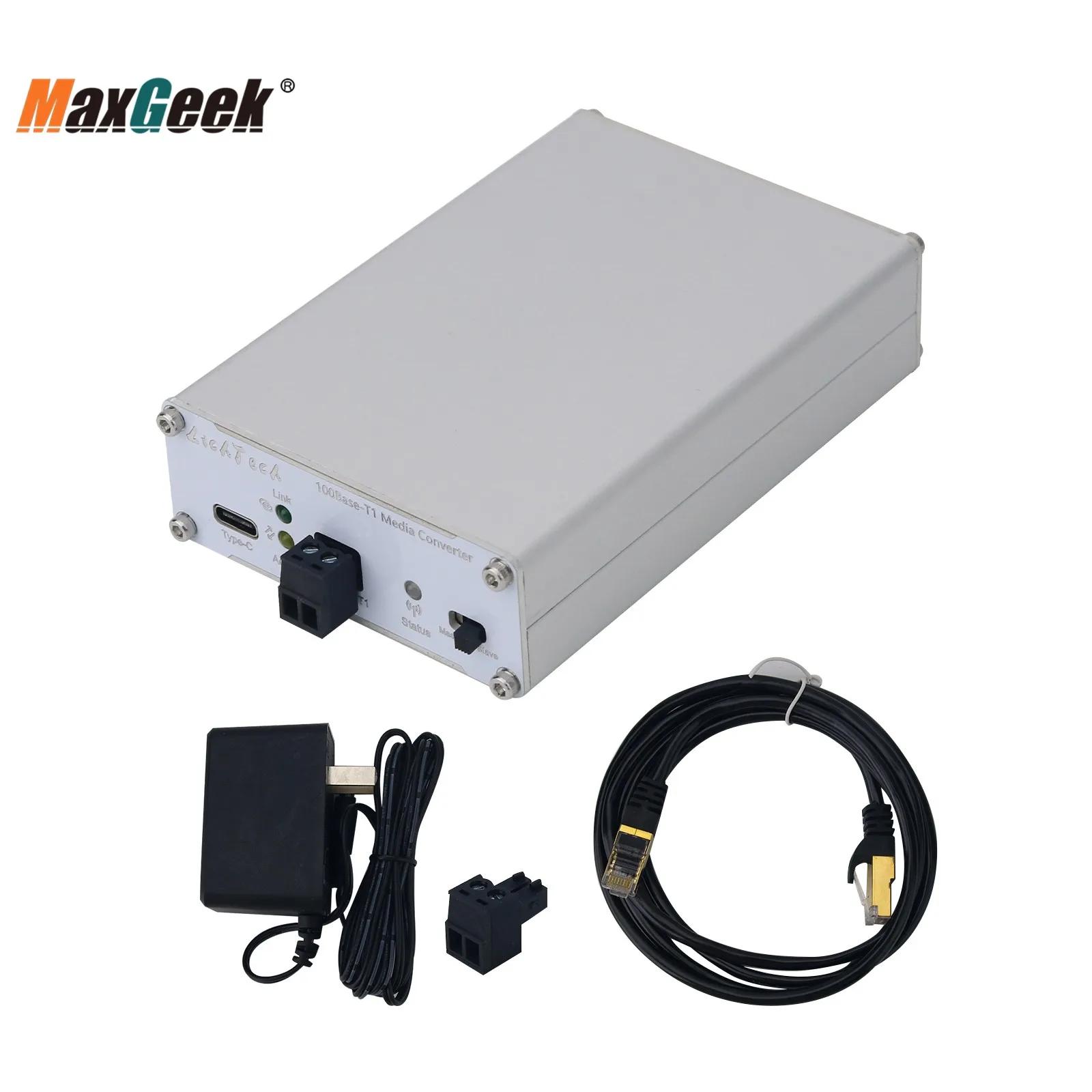 Maxgeek LichTech 100Base-T1 Media Converter 100Mbps Automotive Ethernet Converter w/ Status Indicator Light