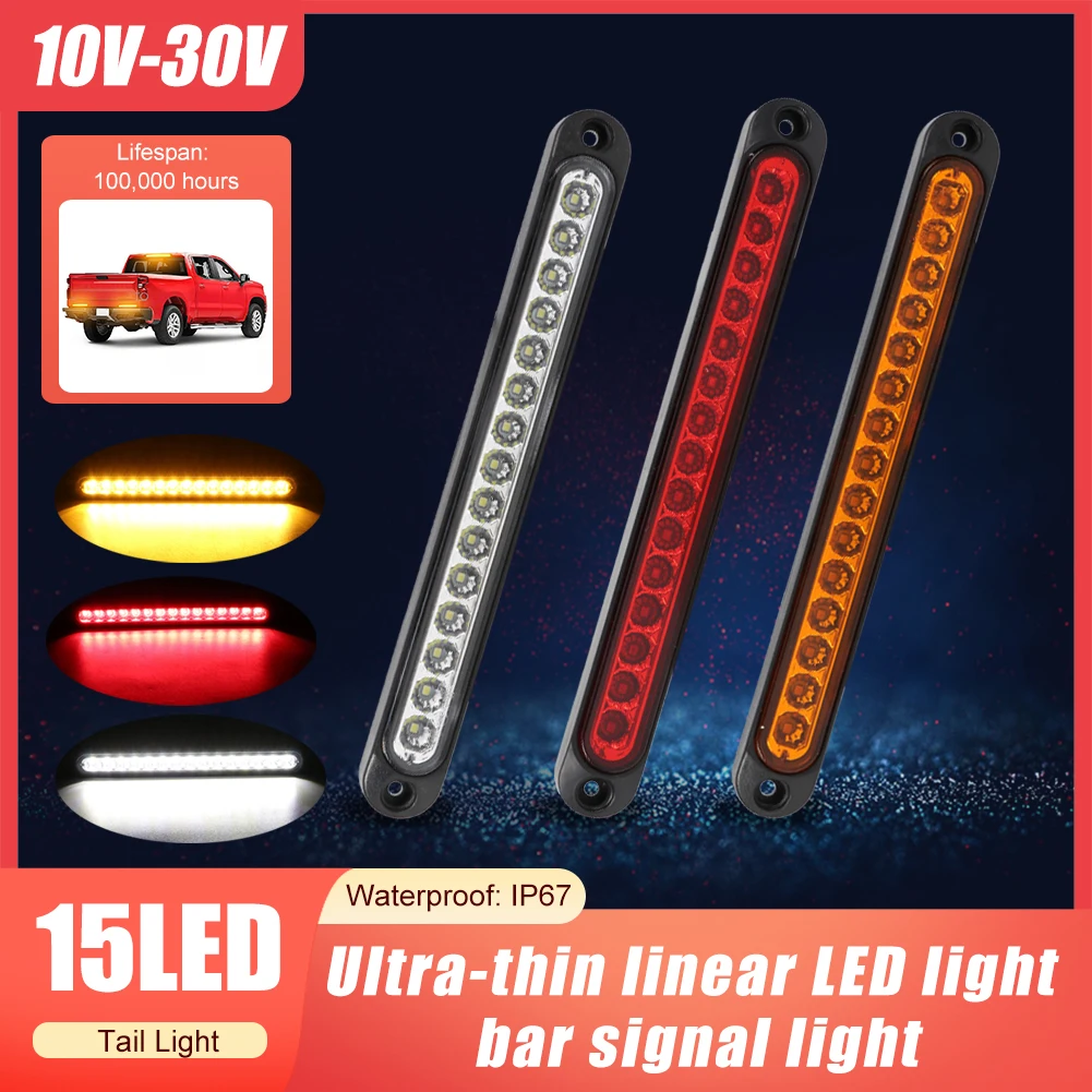 

15LED Car Signal Side Rear Marker Light Bar 12V Red Third Brake Light Turn Signal Stop Warning Lamp