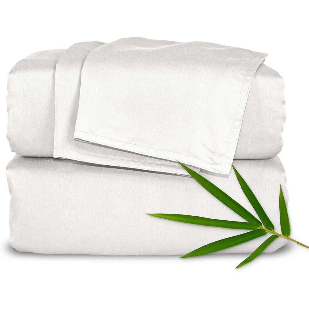 

King Sheets Genuine 100% Organic Viscose Derived from Bamboo Bed Sheet Set, Luxuriously Soft & Cooling, Double Stitching