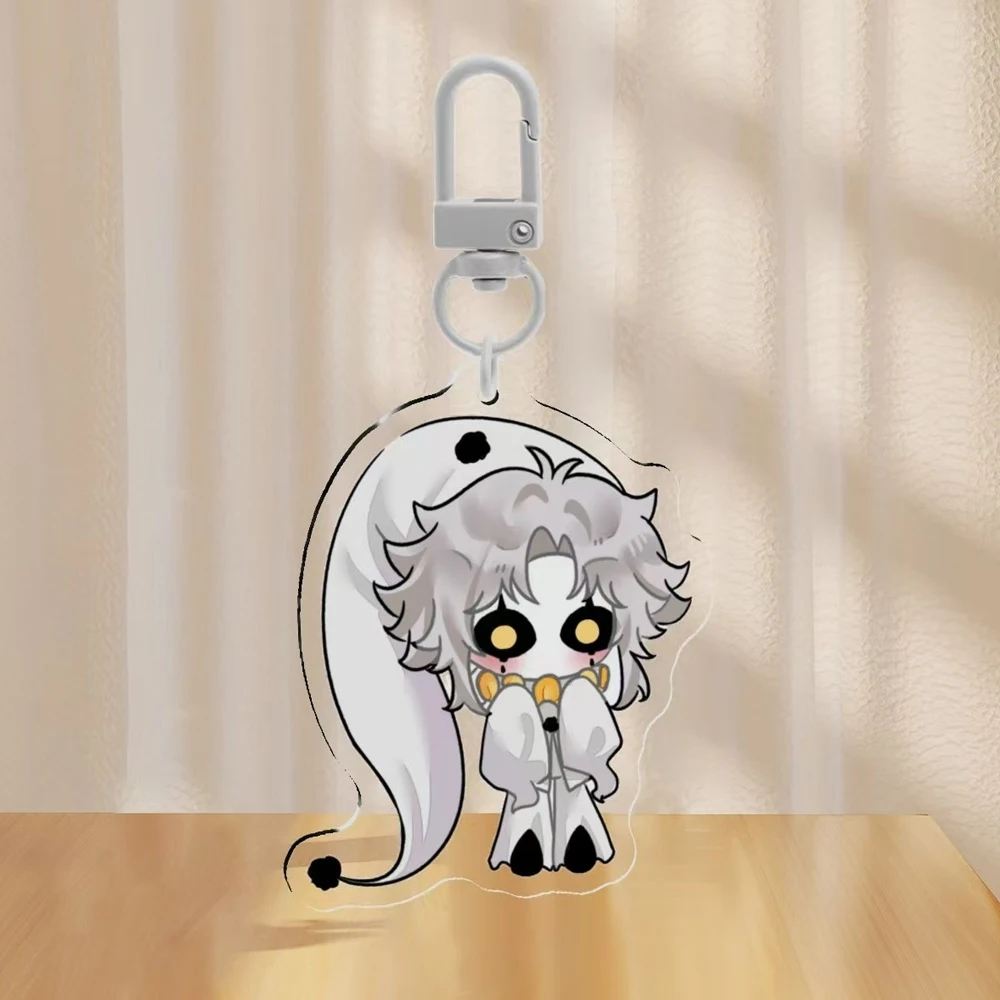 Game The Freak Circus Pierrot Cosplay Keychain Acrylic Two-sided Key Chain Ghost Keyring Backpack Decoration Halloween Prop
