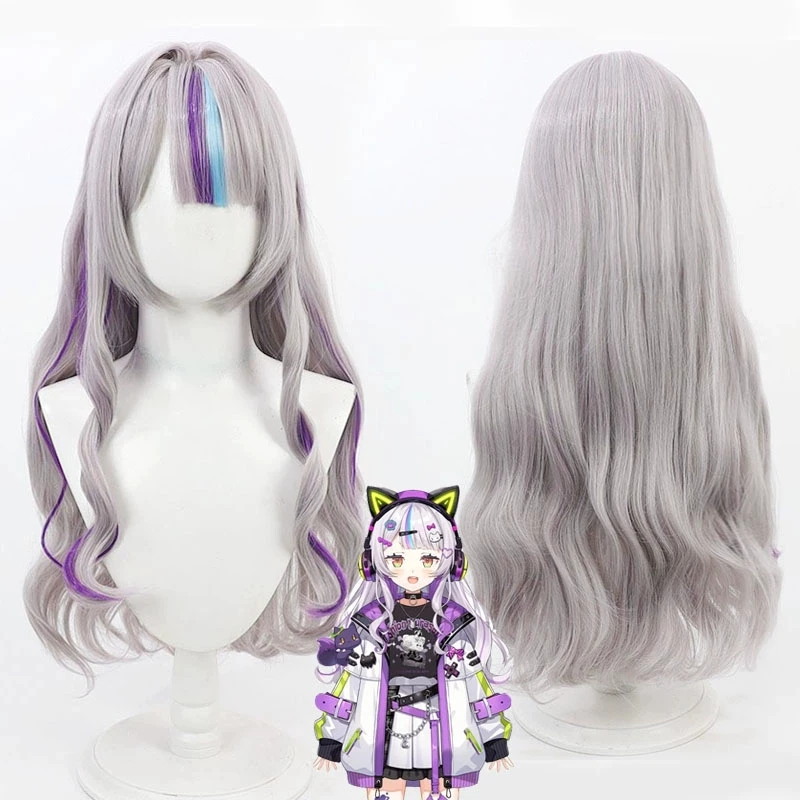 Virtual Liver VTuber Murasaki Shion Cosplay Wig Gray Purple Mixed Wavy Lolita Synthetic Hair Heat Resistant Halloween Party Role