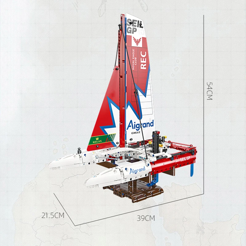 58124 F50 Hydrofoil Catamaran Sailboat Model Building Block Small Particle Kids Assembly Toy Tabletop Decoration Boy Adult Gifts