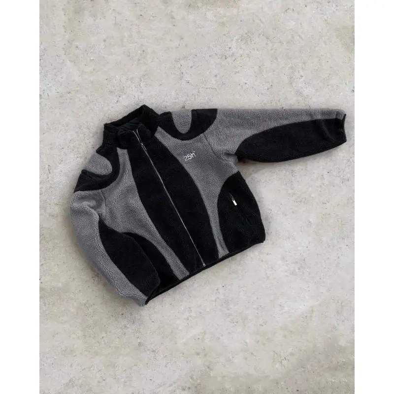 

2025 New European and American Winter Warm Lamb Fleece Couple's Same Zipper Jacket Striped Street Style Splicing Top