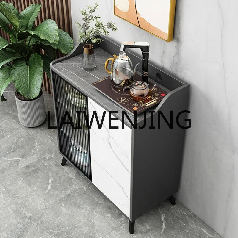 

Rock slab dining side against the wall Integrated locker Living room Water bar kitchen Solid wood low cabinet