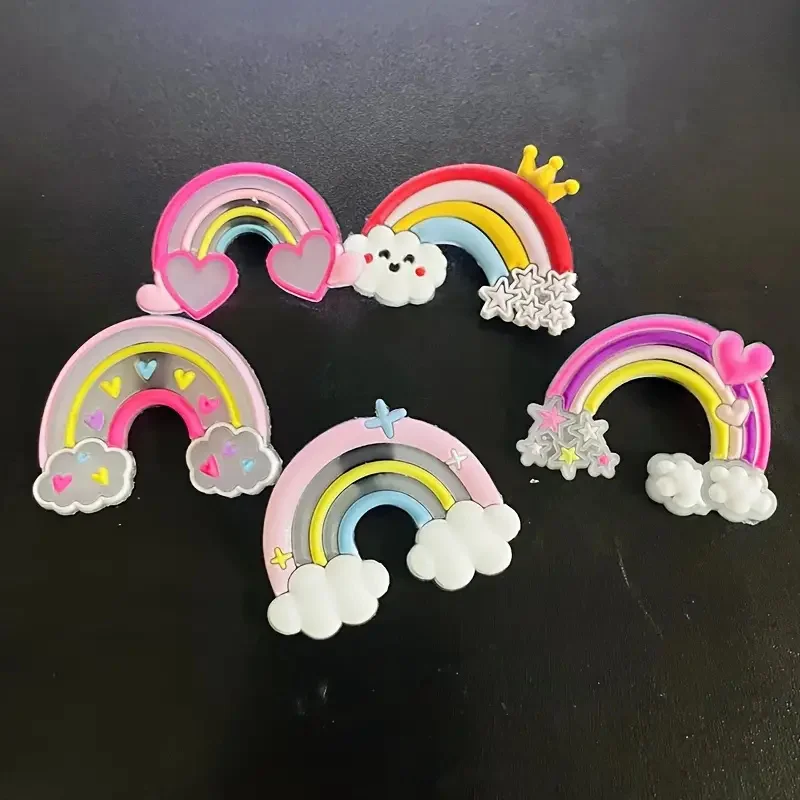 Multi-Color Rainbow Nuvem Encantos Sapato, PVC Decorações de Sapato DIY, Favor Partido Adulto Adolescente, Presentes Bonitos, Nova Moda, 5 Pcs