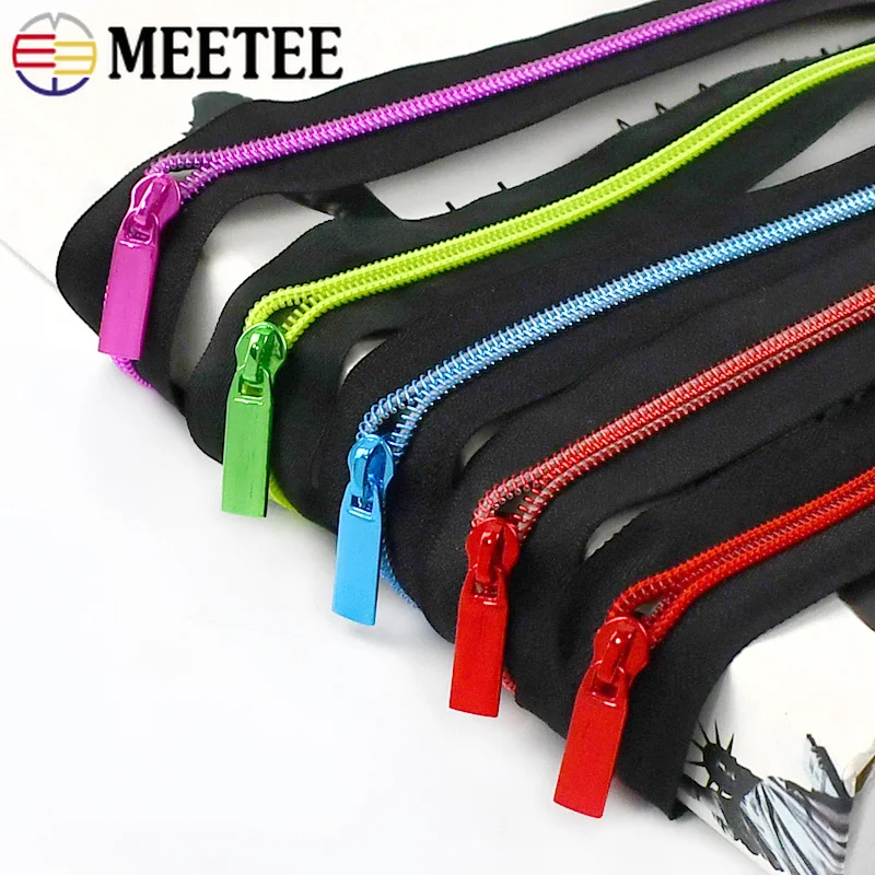 Meetee 2-10M 5# Nylon Zipper Rolls By Meter Garment Sewing Zip Closures Bags Decoration Zippers Black Cloth Zips Repair Kits