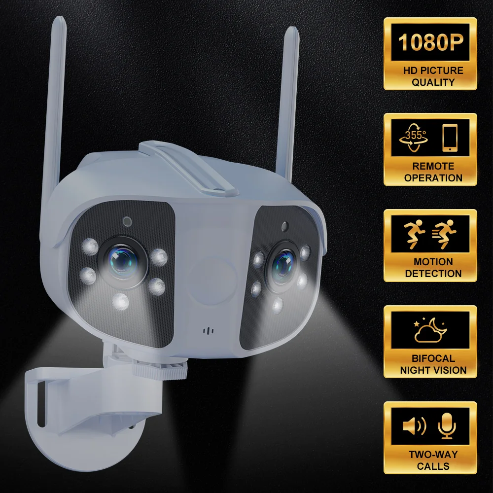 

K13 Dual Lens Security Camera 1080P 155°+55° Panoramic View Bifocal Night Vision AI Human Pet Detection 2Way Audio Cloud/TF IP66