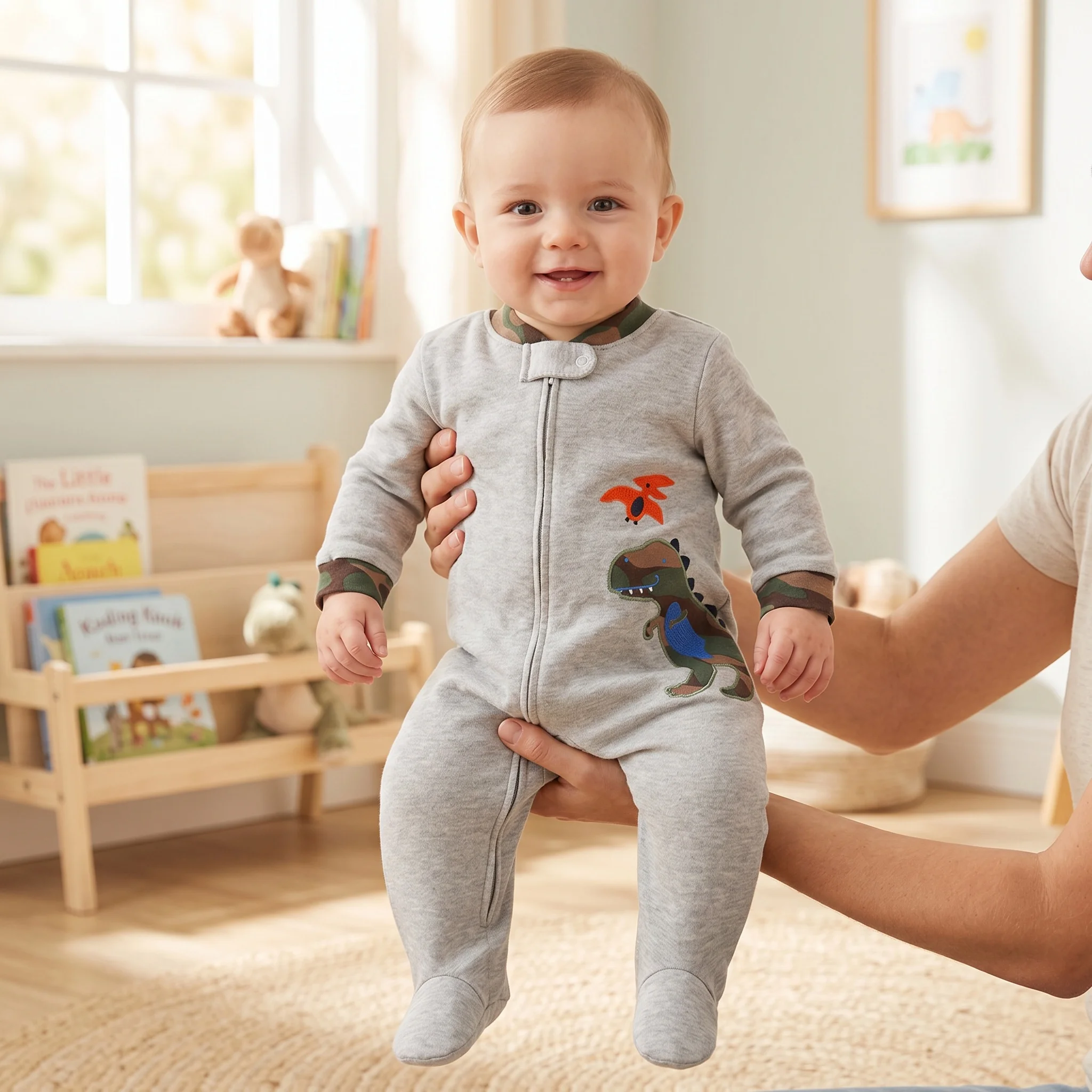 Cotton Baby Onesies Zipper - رومبير قطني ناعم باللون الرمادي للأطفال،