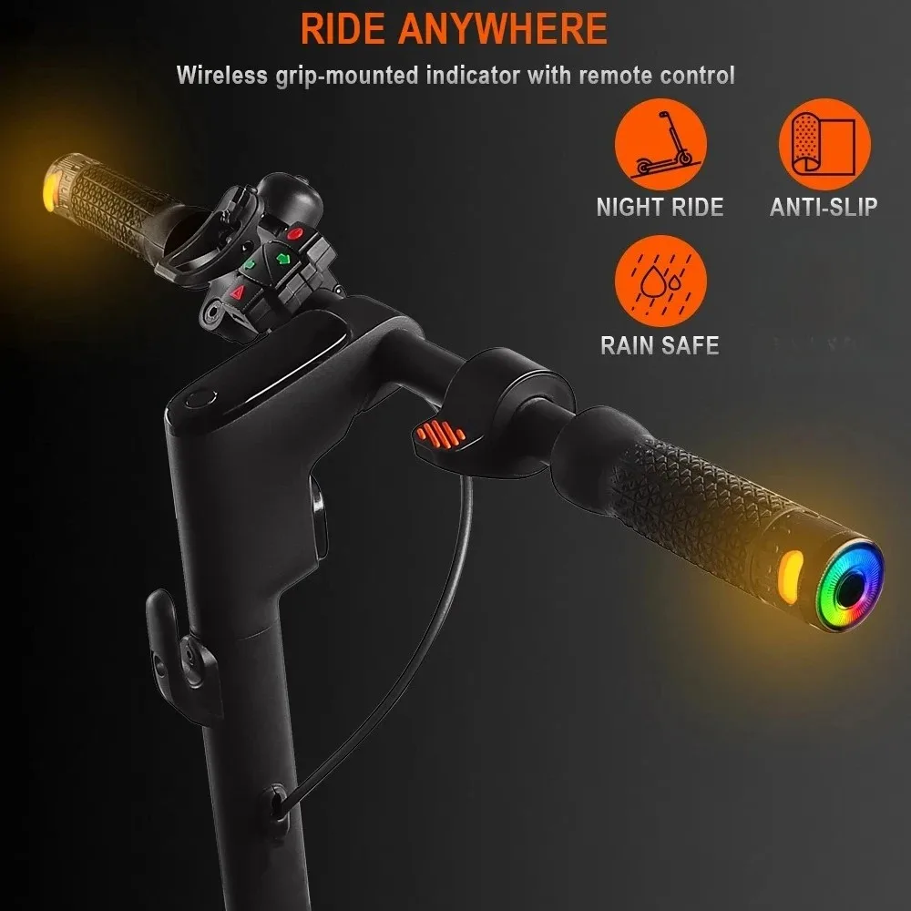 Rechargeable Wireless Turn Signal Strip for Electric Scooter Handlebars Supporting Left Right and Hazard Light Signals
