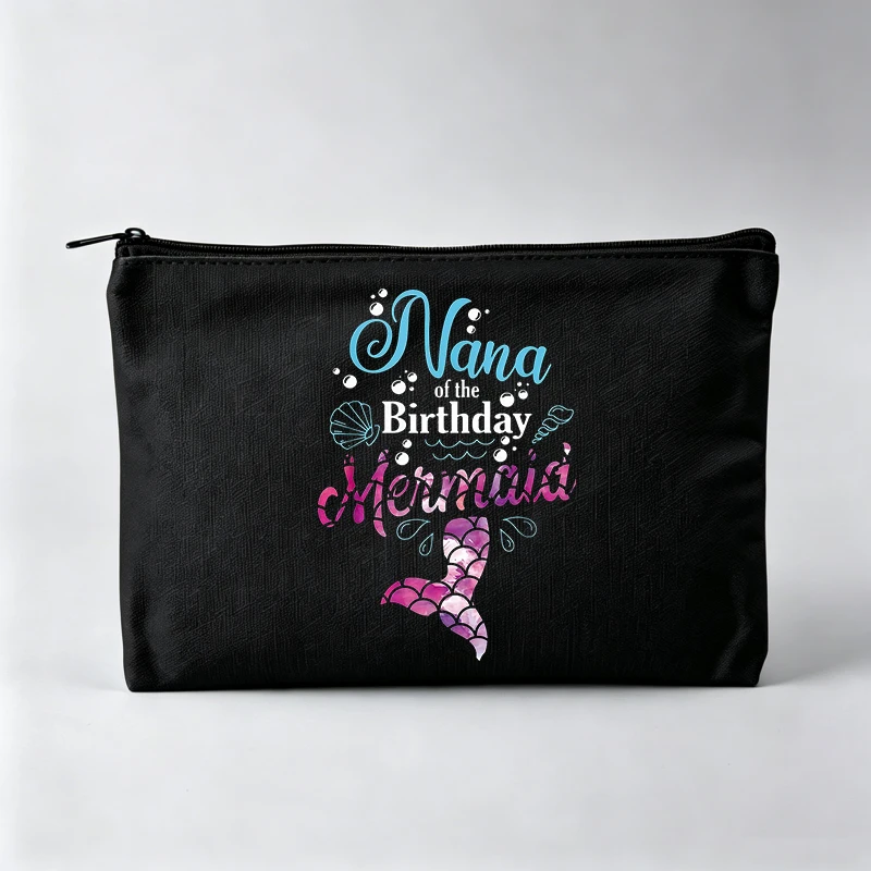 Mermaid Tail Print Makeup Bag with Typography, Zipper Cosmetic Pouch for Daily Use